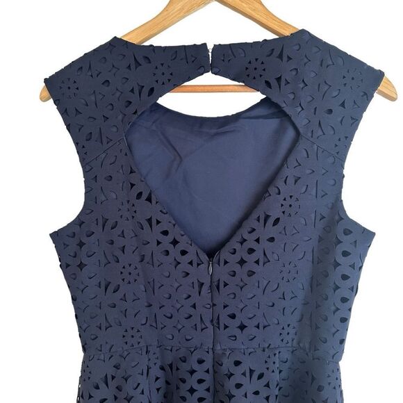 Trina Turk Navy Blue Carousal Laser Cut Back Cutout Sheath Dress NWT - Picture 5 of 7